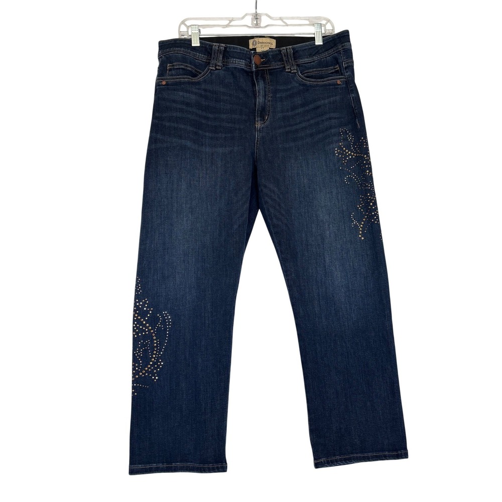 Democracy Ab Technology Rhinestone Embellished Straight Leg Jeans Blue 14